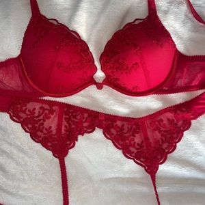 Feline Lingerie Bra & Garter belt Crimson Red